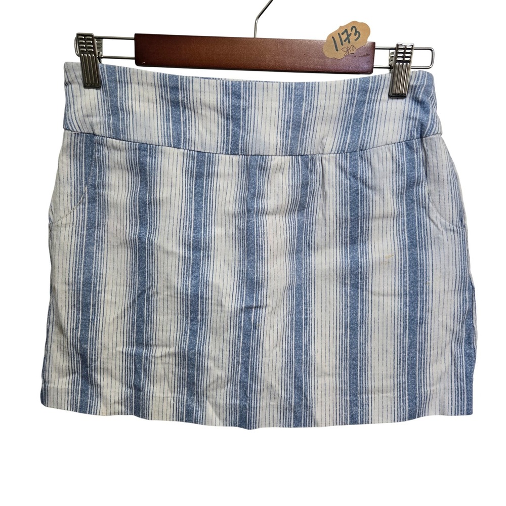 Zac & Rachel Petite Blue White Striped Mini Skirtβ Size 4P Pockets Rayon Blend
